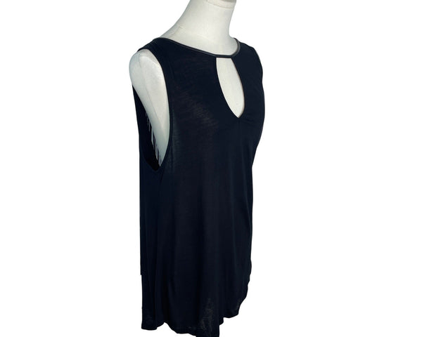 BB Dakota Womens Black Sleeveless Top With Fringe Back and Keyhole Chest Size M
