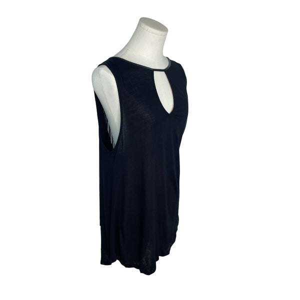 BB Dakota Womens Black Sleeveless Top With Fringe Back and Keyhole Chest Size M