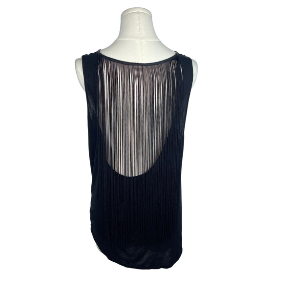 BB Dakota Womens Black Sleeveless Top With Fringe Back and Keyhole Chest Size M