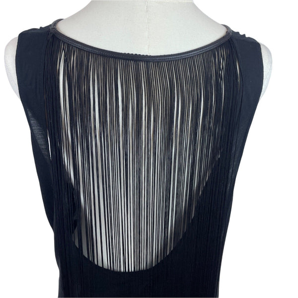 BB Dakota Womens Black Sleeveless Top With Fringe Back and Keyhole Chest Size M