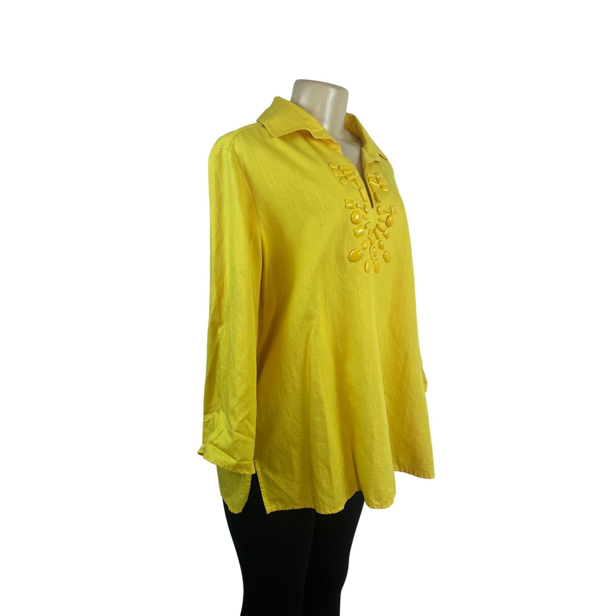 Talbots Women's Yellow Tunic Top With Beaded Neckline & Long Sleeves Sz XL - New
