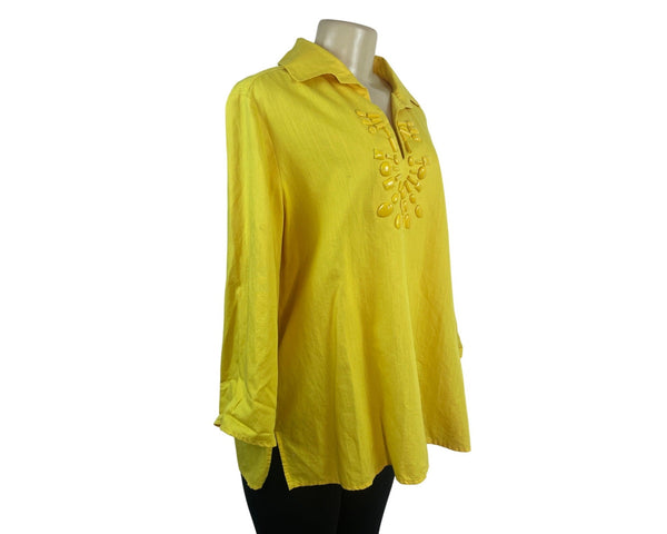 Talbots Women's Yellow Tunic Top With Beaded Neckline & Long Sleeves Sz XL - New