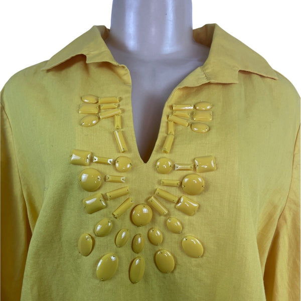 Talbots Women's Yellow Tunic Top With Beaded Neckline & Long Sleeves Sz XL - New