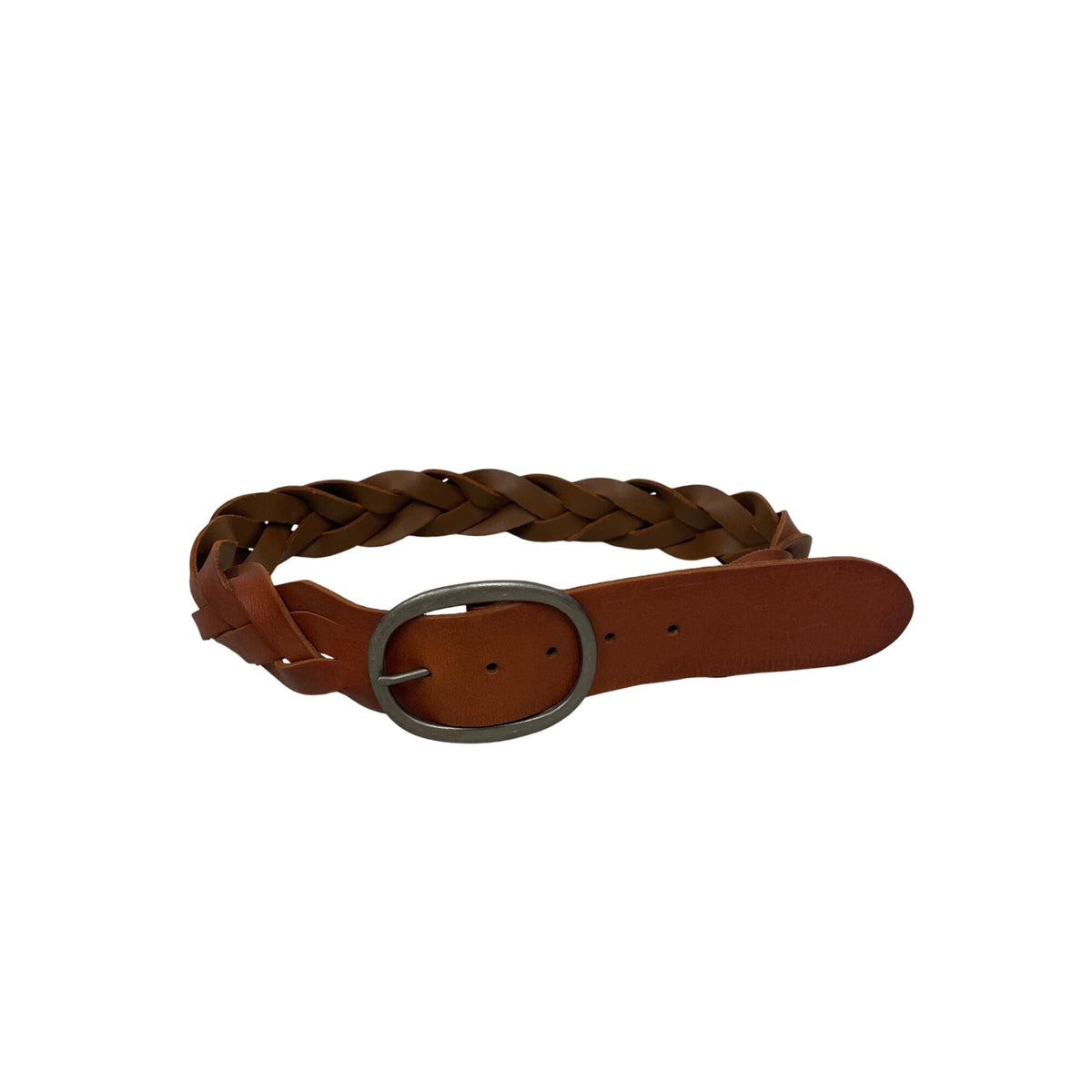 American Eagle Womens Tan Leather Braided Belt Medium Genuine High-Quality Made In China