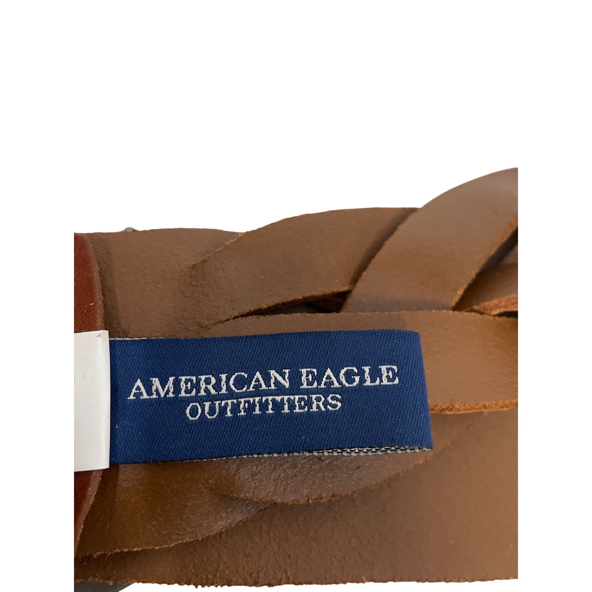 American Eagle Womens Tan Leather Braided Belt Medium Genuine High-Quality Made In China