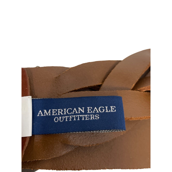 American Eagle Womens Tan Leather Braided Belt Medium Genuine High-Quality Made In China