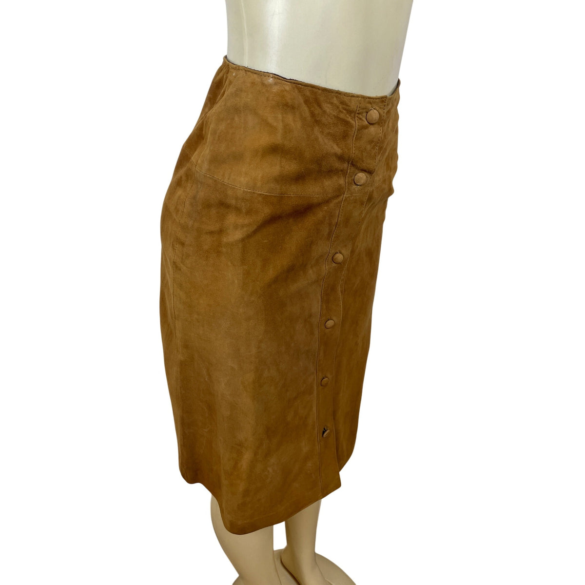 Sylvia Clyne Piel Tan Suede Skirt & Jacket Set With Belted Waist Size M
