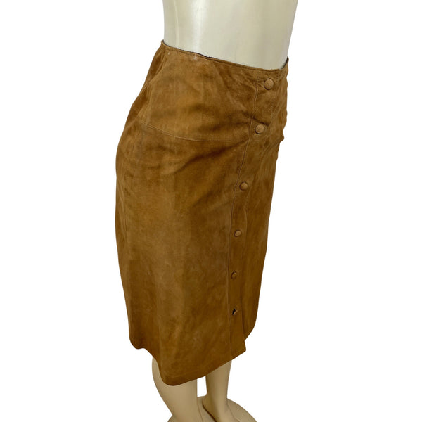 Sylvia Clyne Piel Tan Suede Skirt & Jacket Set With Belted Waist Size M