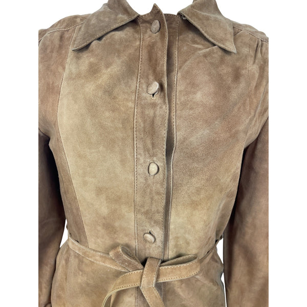Sylvia Clyne Piel Tan Suede Skirt & Jacket Set With Belted Waist Size M