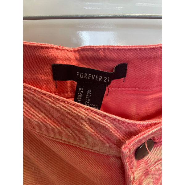 Forever 21 Womens Pink Frayed Low Rise Jean Shorts Size 29 Cotton Blend Stretchy