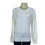 Talbots Women's White Embellished Knit Sweater Pearl & Bead Accents Size M