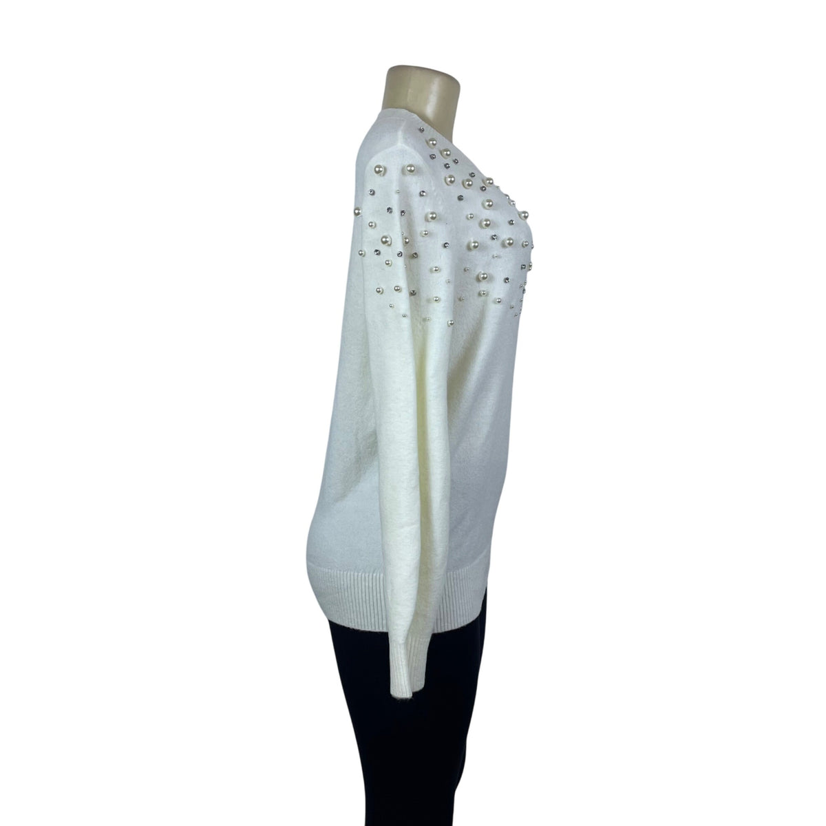 Talbots Women's White Embellished Knit Sweater Pearl & Bead Accents Size M