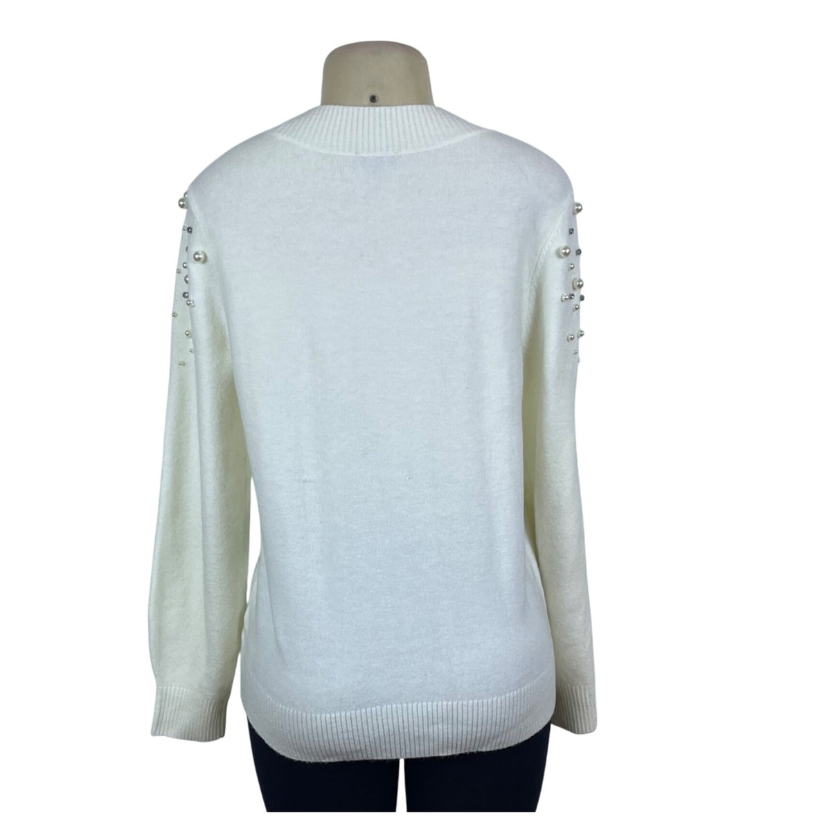 Talbots Women's White Embellished Knit Sweater Pearl & Bead Accents Size M