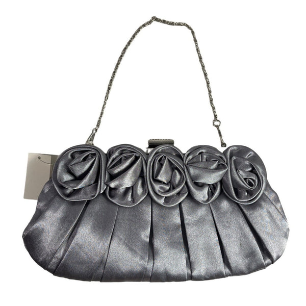 Jessica McClintock Women's Satin Silver Chain Strap Rosaria Clutch Sz S- NWT