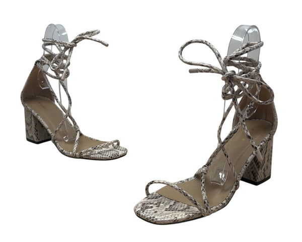 PrettyLittleThing Snake Print Lace-Up Block Heel Sandals Sz US 6/ UK 4/ EU37