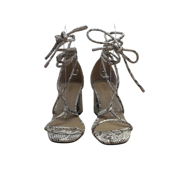 PrettyLittleThing Snake Print Lace-Up Block Heel Sandals Sz US 6/ UK 4/  EU37