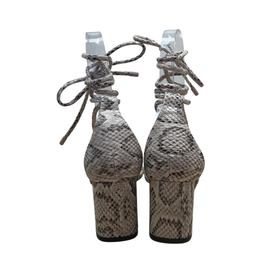 PrettyLittleThing Snake Print Lace-Up Block Heel Sandals Sz US 6/ UK 4/  EU37