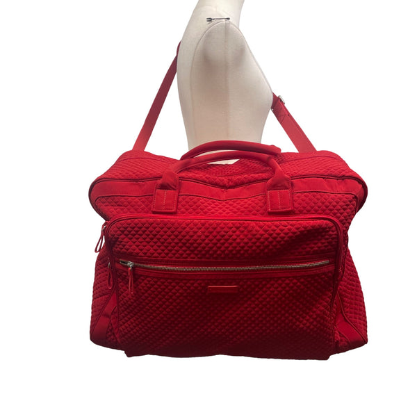 Vera Bradley Women’s Red Quilted With Front Zip Pocket Weekender Travel Bag