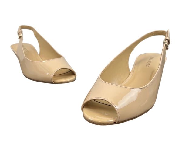 Talbots Womens Buff Brownish Yellow Tilley Sling Peep Toe Wedge Heel Sz 11M-New