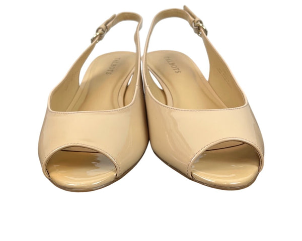 Talbots Womens Buff Brownish Yellow Tilley Sling Peep Toe Wedge Heel Sz 11M-New