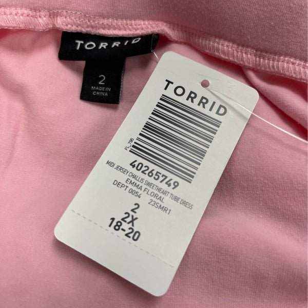 Torrid Pink White Women’s Floral Strapless Maxi Dress Sz 2x - New