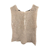 Unknown Crochet Beige Open-Back Sleeveless Top Handmade Style Women’s Apparel