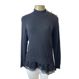 Kate Spade Broome Street Black Sweater With Lace Hem & Pearl Button Accents Sz M
