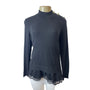 Kate Spade Broome Street Black Sweater With Lace Hem & Pearl Button Accents Sz M