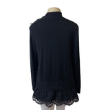 Kate Spade Broome Street Black Sweater With Lace Hem & Pearl Button Accents Sz M