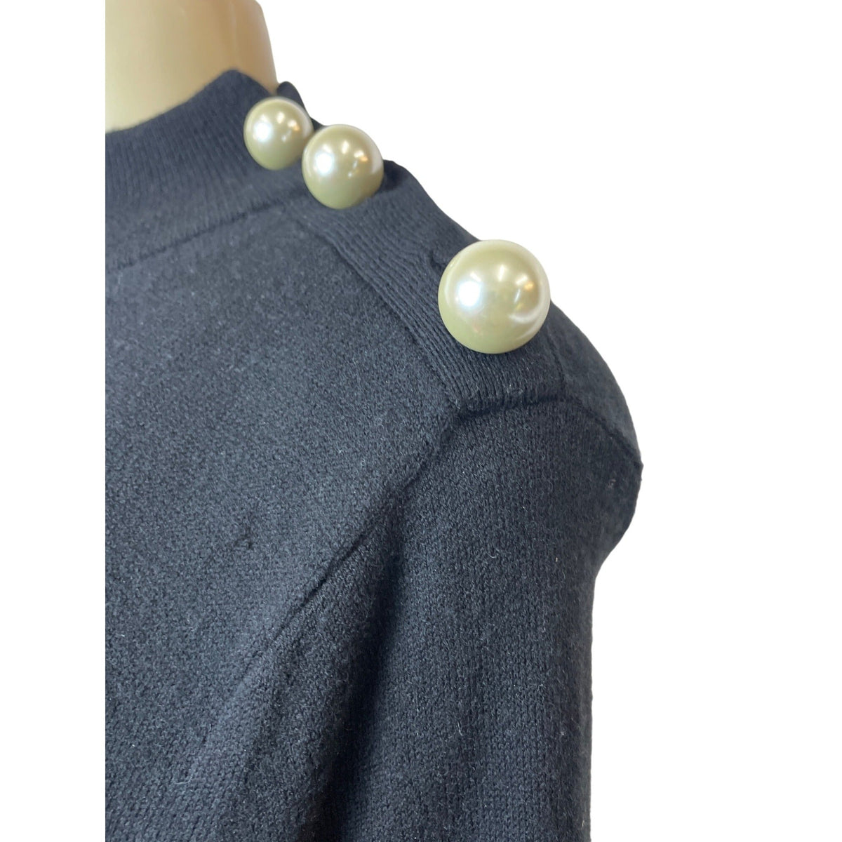 Kate Spade Broome Street Black Sweater With Lace Hem & Pearl Button Accents Sz M