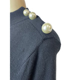 Kate Spade Broome Street Black Sweater With Lace Hem & Pearl Button Accents Sz M