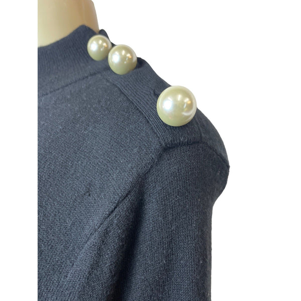 Kate Spade Broome Street Black Sweater With Lace Hem & Pearl Button Accents Sz M