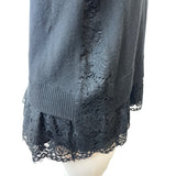 Kate Spade Broome Street Black Sweater With Lace Hem & Pearl Button Accents Sz M