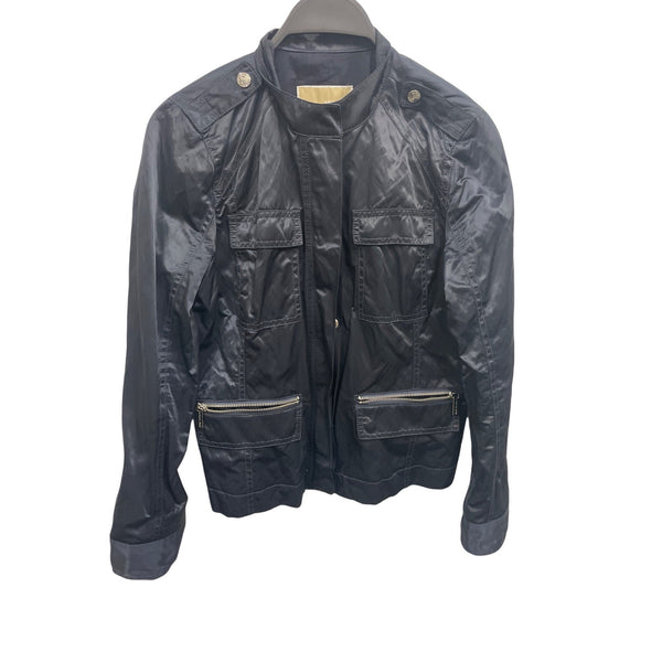 Michael Kors Navy Lightweight Jacket With Zipper Pockets & Button Accents Size M