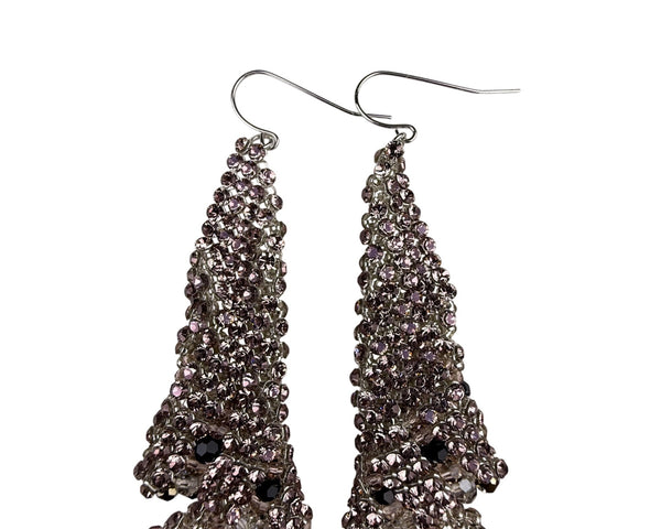 Silver Tone Handmade Dangling Beaded Earrings For Women Triangle Design Rhinestones