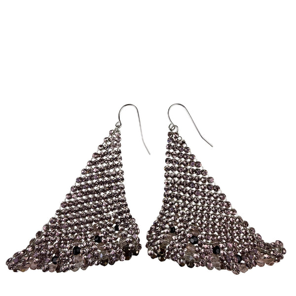 Silver Tone Handmade Dangling Beaded Earrings For Women Triangle Design Rhinestones