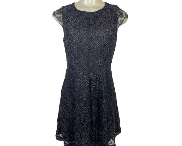 Alya Women’s Black Sleeveless Laced A-Line Mini Dress With Back Zipper Sz S