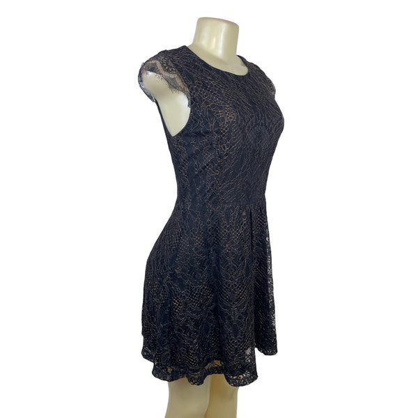 Alya Women’s Black Sleeveless Laced A-Line Mini Dress With Back Zipper Sz S