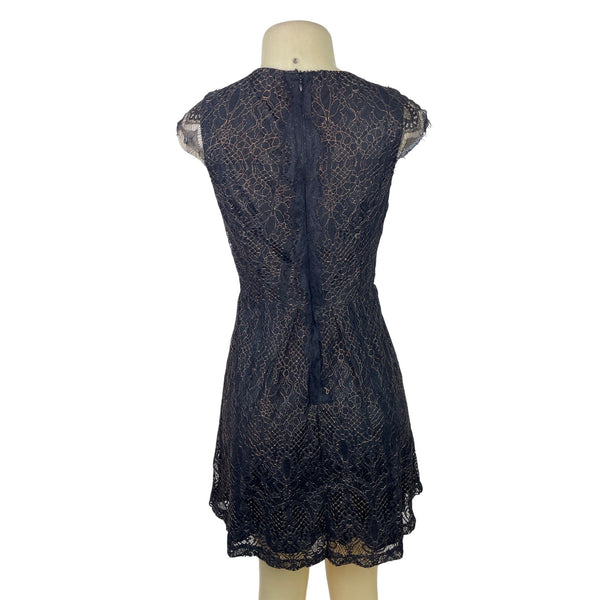 Alya Women’s Black Sleeveless Laced A-Line Mini Dress With Back Zipper Sz S