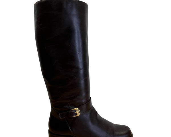 Etienne Aigner Women's Brown Leather Gold Accent Legacy II Tall Boots Size 8.5M