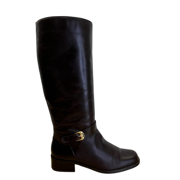 Etienne Aigner Women's Brown Leather Gold Accent Legacy II Tall Boots Size 8.5M