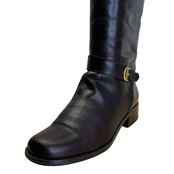 Etienne Aigner Women's Brown Leather Gold Accent Legacy II Tall Boots Size 8.5M