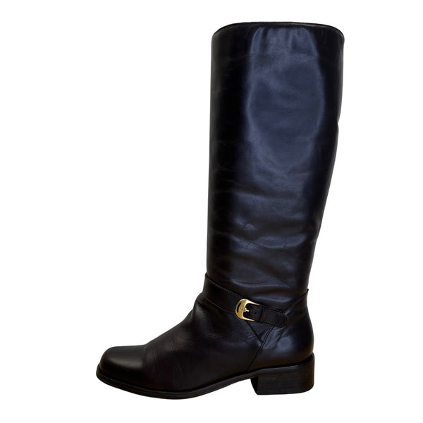 Etienne Aigner Women's Brown Leather Gold Accent Legacy II Tall Boots Size 8.5M