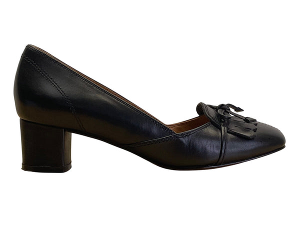 Brooks Brothers Black Leather With Tassel Detail Block Heel Loafers Size 6.5