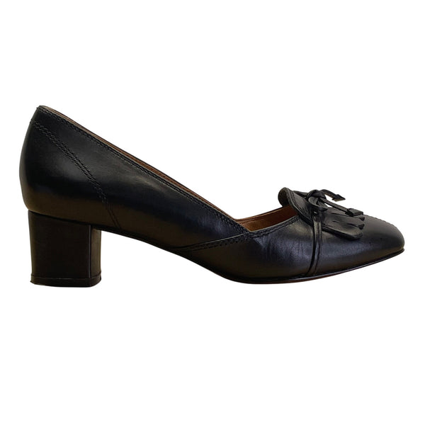 Brooks Brothers Black Leather With Tassel Detail  Block Heel Loafers Size 6.5
