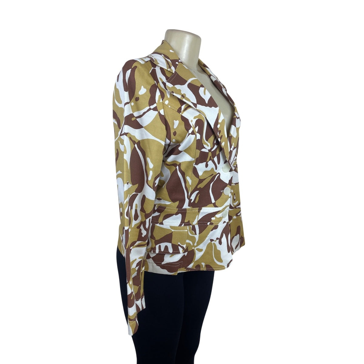 Anni Kuan Camouflage Print Wide Lapel Womens Blazer w/ Side Pockets Jacket Sz 10