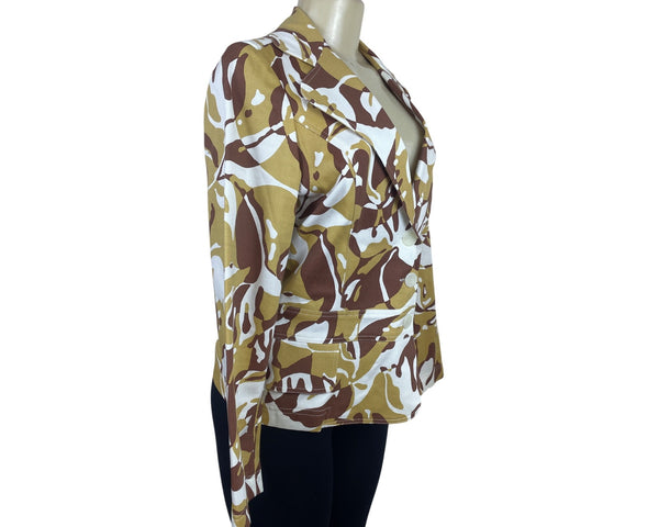Anni Kuan Camouflage Print Wide Lapel Womens Blazer w/ Side Pockets Jacket Sz 10