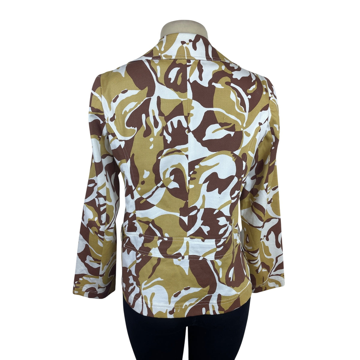 Anni Kuan Camouflage Print Wide Lapel Womens Blazer w/ Side Pockets Jacket Sz 10
