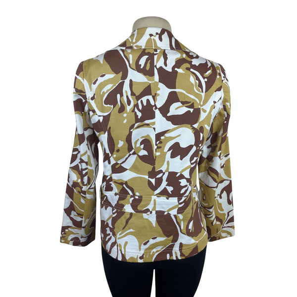 Anni Kuan Camouflage Print Wide Lapel Womens Blazer w/ Side Pockets Jacket Sz 10