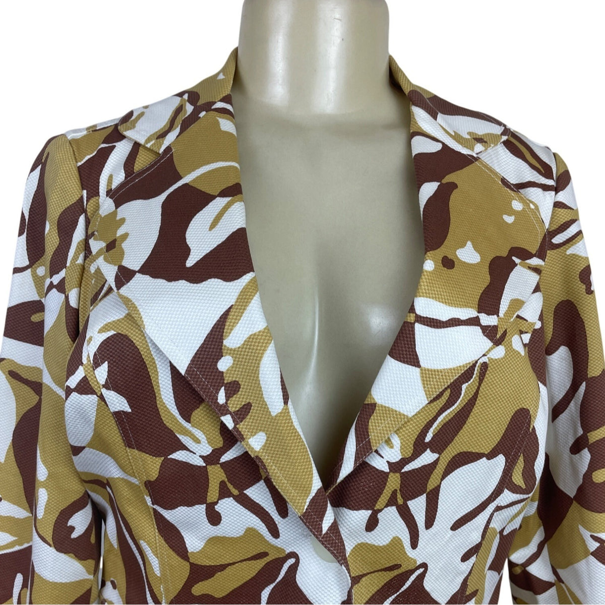 Anni Kuan Camouflage Print Wide Lapel Womens Blazer w/ Side Pockets Jacket Sz 10